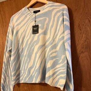 Charter Club Light Blue and White Zebra Print Sweater